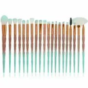 20x Fashion Design Make-up Brushes Diamond Unicorn Eyebrow Set Green/Brown