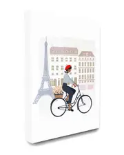 Stupell The Stupell Home Decor Collection Eiffel Tower Scene Paris Man in a Beret Riding His Bike 16" x 20" NoColor