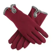 ANYGLOVES Winter Gloves Red Warm Non Inverted Velvet Cashmere Full Finger Cycling Touch Screen Lace Cotton Gloves for Women