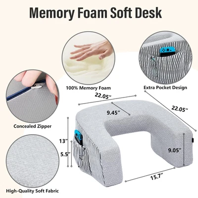 Reading Pillow Lap Desk with Armrests Memory Foam Support Pocket for Bed & Sofa