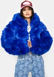 [AZALEA WANG] Blue Gracelle Faux Fur Coat