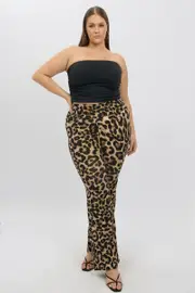 Brown Animal Print Jersey Leopard Flare Pants