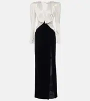 [Alessandra Rich] Alessandra Rich Bow-detail satin and velvet maxi dress AU 4 neutrals