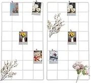 uxcell 2Pcs Wire Wall Grid Panel, 16" x 8" Metal Photo Display Grid with Hook, White