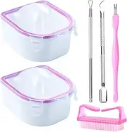 Dudjndjd Nail Soaking bowl, 2PCS Soak Off Bowl Gel Polish Remover Manicure Acrylic Cuticle Bowls with Peeler and Pusher,Dead Skin Pusher, Brush for Salon 2pcs Pink 6 Piece Set