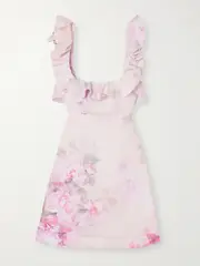 [Zimmermann] Zimmermann - Crush Frill Cutout Ruffled Floral-print Linen Mini Dress - Pink - 2 2 Pink