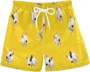 [RPLIFE] Boy Swim Shorts, Anti-Chafe Swim Trunks Boys 2 T, Bull Terrier Dogs Yellow