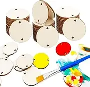 100Pcs Unfinished Wood Circle Pendants, BetterJonny 3.8cm Round Disc Circle Wood Pieces with Holes Small Wooden Disk Wooden Pendant for DIY Craft Decoration Embellishment