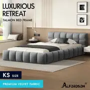 ALFORDSON Bed Frame King Single Tufted Headboard Foundation Grey Velvet TALMON