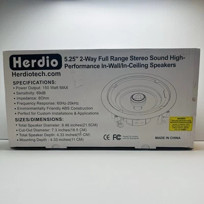 Herdio 5.25 Inch Bluetooth Ceiling Speakers Home Recessed Speaker System