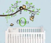 wall stickers custom name monkey dream branch owl kids decal vinyl decor home
