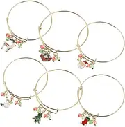 [FOYTOKI] Elegant Christmas Bracelet Set 6pcs Snowman Santa Tree Elk Shoe Plated Metal Festive Jewelry