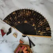 Bronzing Folding Fan Imitation Silk Fabric Graft Fan Baking Lacquer Fan Classica