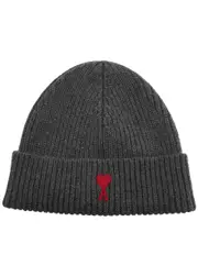 Ami Paris Logo-embroidered Ribbed Wool Beanie - Grey One Size