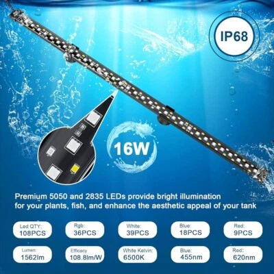 hygger 24/7 Mode Submersible Aquarium LED Light, (27.6in 16W)