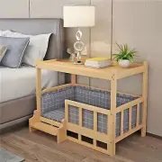 Heavy Duty Dog Crate Opened Solid Wood Kennel for Dog Grey Bedding Included