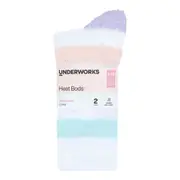 Underworks Womens Heat Bods Bed Crew Socks Purple 5-10 2 pack