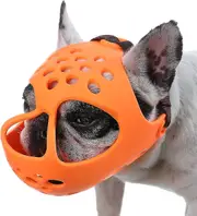 Dog Muzzle For Short Snout Dogs, Soft Silicone Breathable Bulldog Muzzle For Biting, Chewing, Licking, Ideal For Flat-faced Dogs Orange L
