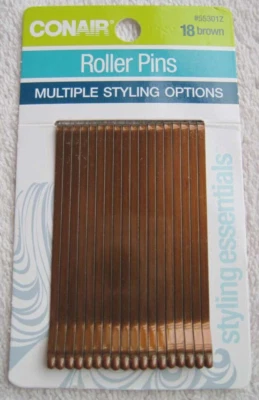 18 Conair Brown Roller Pins Flat Wide Metal Bobby Slides Bronze Brunette Styling