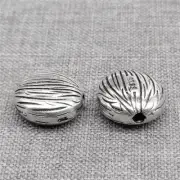 2 Sterling Silver Flat Stripe Bead 2-Sided 925 Silver Circle Bracelet Bead 12mm