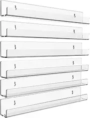 Clear Acrylic Wall Mounted Floating Shelf for Kids Room,15" Invisible Modern Picture Ledge Display Bookshelf,6 Pack Bathroom Storage Ledge Shelves Toy Display Organizer Decor