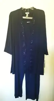 Catherine's Blue Pant Open Front Jacket Set 24W lace sequins NWT Travelers Style