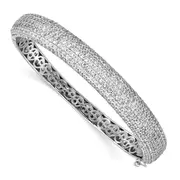 Sterling Silver Shimmer Rhodium-Plated 360 Stone Cz Pav Hinged Bangle