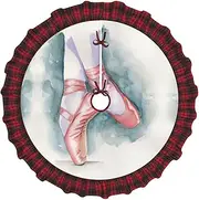 [EdWal] Ballet Dancer print Flax Like Christmas Tree Skirt with Pom Pom Border,Rustic Charm for Farmhouses Decoration