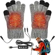 [Generic] USB Heating Winter Gloves,USB Plug-in Warmer Electric Knitting Gloves | Windproof Heated Typing Gloves, Winter Thermal Gloves 3 Temperature Settings for Skiing, Snowboarding