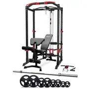 Reeplex Power Rack with Lat Pulldown + Adjustable Bench + 120kg Olympic Barbell Weight Set