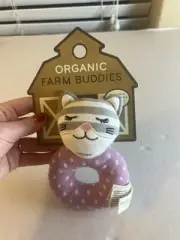 Organic Farm Buddies Cat plush rattle Purple baby soft toy