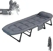 Camping Cot with Mattress for Adults, Adjustable 6-Position Folding Cot with Cushion and Pillow, Heavy Duty Outdoor Bed for Camp, Travel, Beach, Patio, Office, Home Naps, Supports 200kg,190cm-66cm