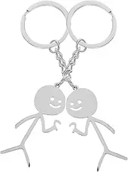 [LIFKOME] 2Pcs Funny Doodle Pendant Keychain Holder Stainless Steel Stickman Keychain for Couples Portable Keychain Decor for Bags and Car Key Rings Unique present Idea