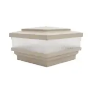 4" Sq. Cape May Scallop Lens Low Voltage LED Lighted Vinyl Post Cap - Khaki