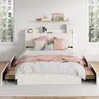 Bed Frame Queen Size with 4 Storage Drawers & Charging Station