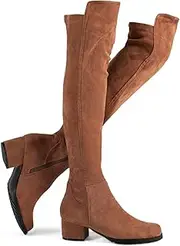 Shoe'N Tale Chunky Block Low Heel for Women Comfortable Over The Knee Thigh High Boots