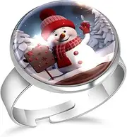 [FVQL] Stainless Steel Ring for Girls, Funny Snowman, 0.67inch/1.7cm, Glass, glass