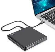 External CD DVD Drive, Slim Portable External CD Rewriter Burner Writer, Low Noise High Speed Data Transfer USB Optical Drive for Laptop/PC Desktop/Mac OS/Linux/Windows 11/10/8/7/XP-Black