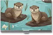 [VFMKT] Slim Metal Business Card Holder Portable Business Card Case Pocket Name Card Holder Otters Wallet for Men Women Office Travel, style, One Size