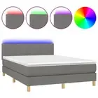 Box Spring Bed Queen Size Dark Grey Mattress LED Fabric 152x203 cm 3273