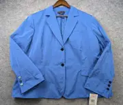 Anne Klein Jacket Womens 24W Blue Single Breasted Blazer Office Career Chic NWT