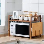 [MOMOGEE] Microwave Shelf Wooden Microwave Stand Kitchen Shelf 2-Tier Microwave Rack Spice Rack Large-Capacity Kitchen Cabinet for Kitchen Counter Shelves (2-Tier)