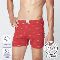在飛比找momo購物網優惠-【LIUKOO 煙斗】絲光棉方格彈性平口褲-紅(男內褲/平口