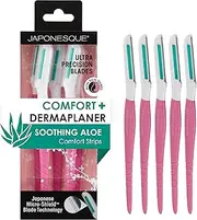 Japonesque Dermaplaner with Soothing Aloe Comfort Strip - Facial Dermaplane Razor, Skin Tool with Ultra Precision Blade for Facial Hair Removal and Exfoliation, 5pk