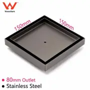 150mm Gunmetal Grey Tile Insert Floor Drain Square Shower Grate 80mm Outlet