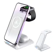 3 in 1 Wireless Charger Dock Charging Station for Apple Watch iPhone Apple AirPods-White