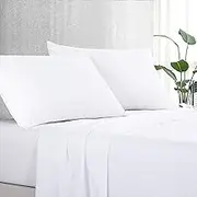 Luxton White Sheet Set Queen Size 1000TC Premium Soft Microfibre Plain Color - 4PCS Fully Fitted 40cm Deep Pocket Bed Sheet Set (White, Queen)