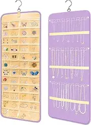 [MKUCCD] Hanging Jewelry Organizer - Large Double-Sided Jewelry Storage Butterfly Necklace Holder Earrings Holder Organizer with Metal Hook for Door Closet Wall - Black (Purple)