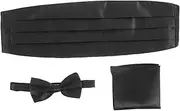 [DEARMAMY] 3pcs Men's Satin Bow Tie Cummerbund Handkerchief Set Black Bow Ties for Formal Tuxedo Satin Material Clip-on Adjustment