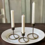 NEW! Set/3 Metal Candle Holders Antique Brass Finish Twisted Rope Design 4.5"H